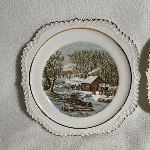 Decorative Plates Harker Pottery. A Home In The Wilderness. The Farmers Home. - Picture 2 of 7